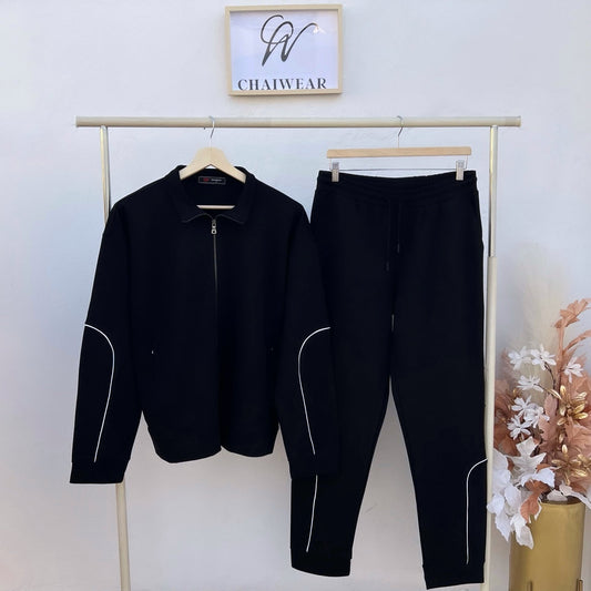 Complet Pantalon et Pull avec fermeture éclair en coton Noir lourd 320 g