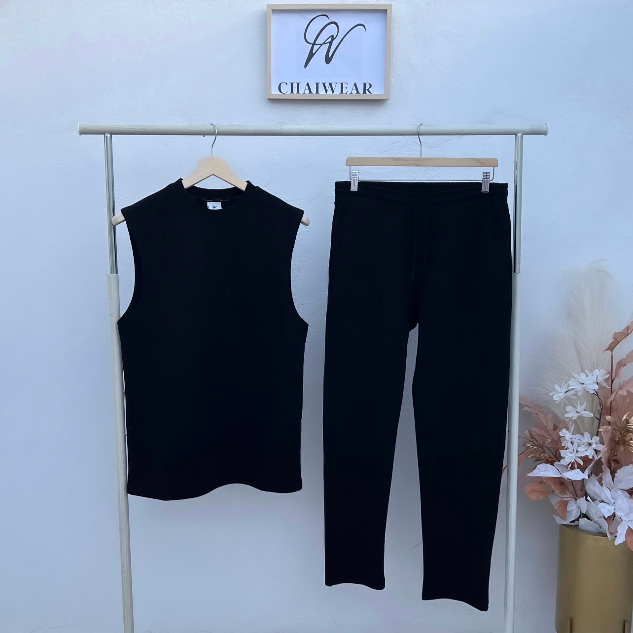 Pantalon et Débardeur oversize avec poche en coton lourd 320g / m²