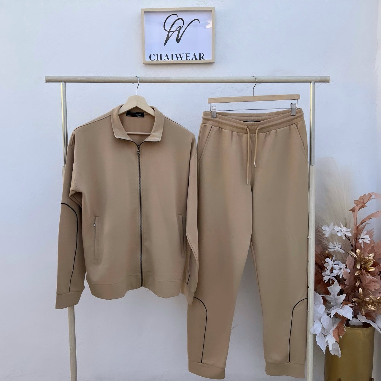 Complet Pantalon et Pull avec fermeture éclair en coton Beige lourd 320 g