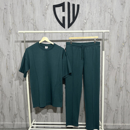 Pantalon et T-shirt avec pli Vert royal en coton lourd 320g / m²