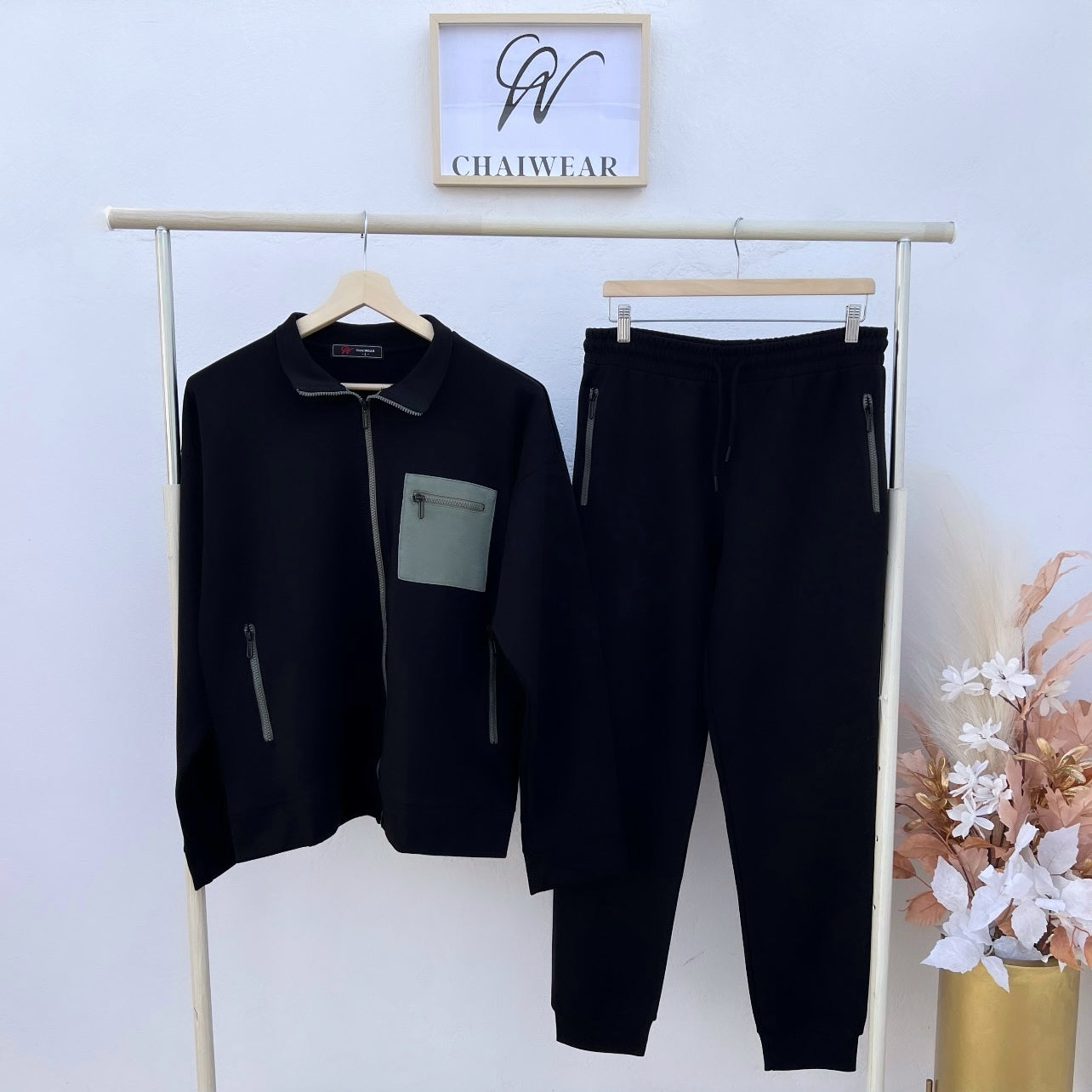 Complet Pantalon et Pull avec poche fermeture éclair en coton lourd 320 g